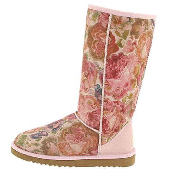 UGG Shoes - Ugg Floral Tall Suede Sherpa Boots